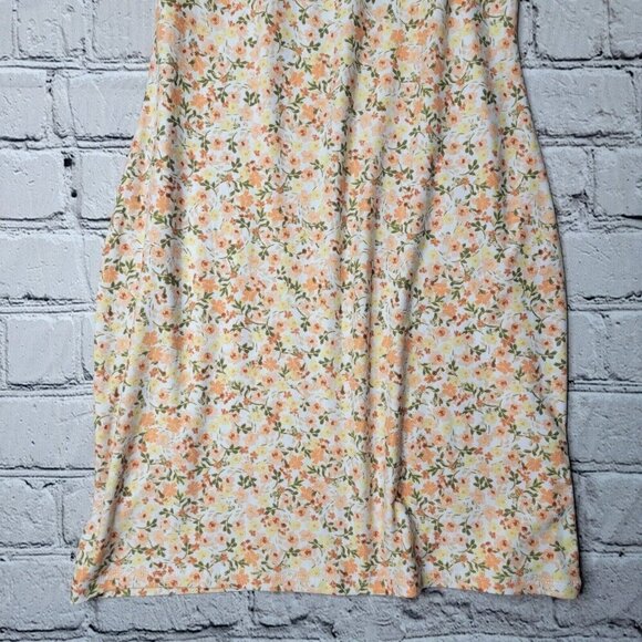 No Comment Peach Orange Small Floral Flower Print Peasant Bust Sleeve Dress Sz L - Picture 3 of 11
